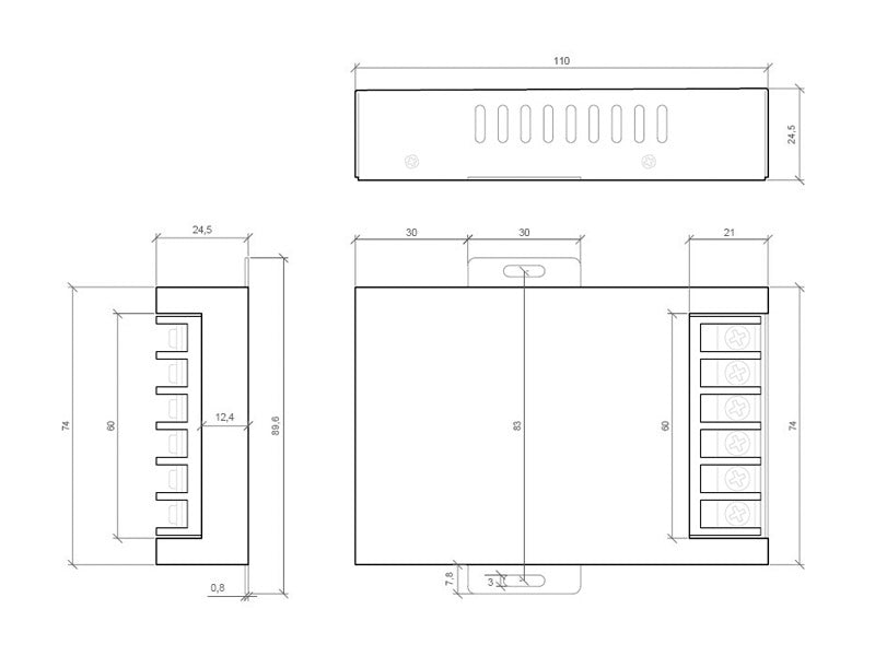 Controlador RGB para Pixel LED de bajo voltaje. Permite seleccionar colores estáticos o seleccionar entre varios efectos programados.