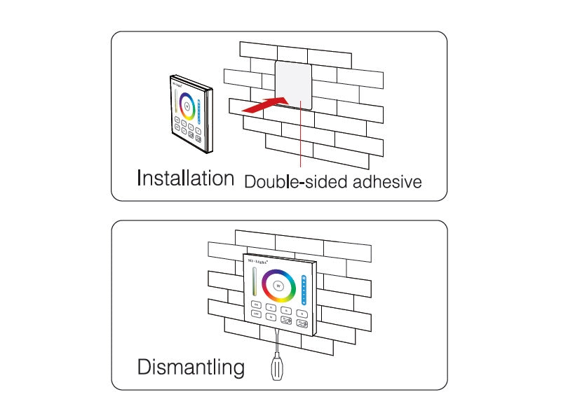 Control remoto de pared con pantalla de cristal táctil de gran precisión para un control profesional de tiras led RGB + CCT blanco dual.