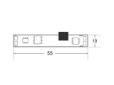 Sensor IR de reducido tamaño (55x10mm) para instalar en un perfil que se conecta directamente a la tira led monocolor y permite encenderla automáticamente cuando detecta movimiento (puerta abierta). La posición acodada del sensor permite su instalación para nuevas aplicaciones.