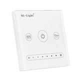 Panel táctil empotrable de gran calidad y cuidado diseño, con señal de salida 0-10V que permite un control profesional de dispositivos led con este tipo de regulación.