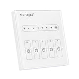 Panel táctil empotrable de gran calidad y cuidado diseño, con señal de salida 0-10V que permite un control profesional de dispositivos led con este tipo de regulación. Control de 4 zonas de forma individual o en conjunto.