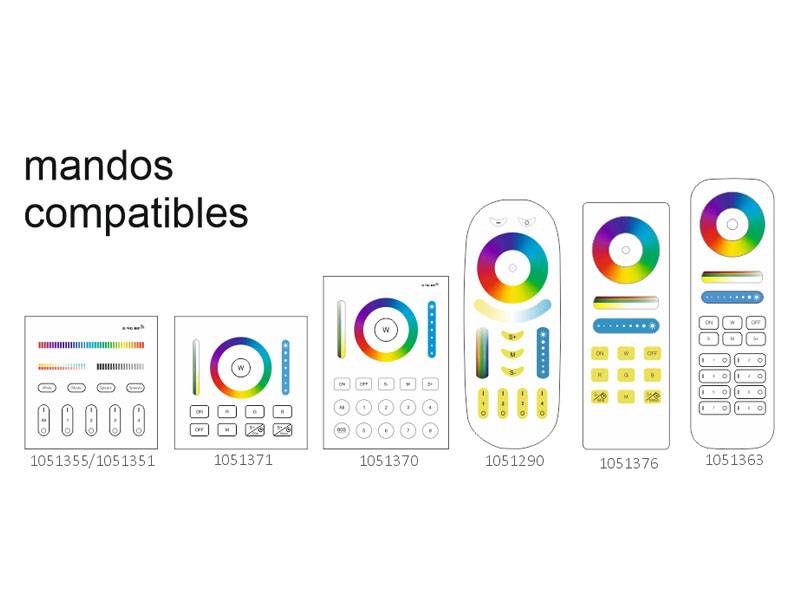 Controlador RGB+CCT específico para paneles LED. En combinación con un mando a distancia permite regular la intensidad, color y temperatura, apagado/encendido de un panel led. Con un mismo mando es posible controlar todos los controladores a su alcance.