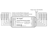 Amplificador de señal para tiras LED hasta 5 canales, para tiras monocolor, blanco dual, RGB o RGB+CCT. Necesario para instalación de tiras LED que superen los 8 metros de longitud o donde la señal necesita más potencia.