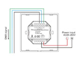 Completo controlador master DMX con control remoto RF opcional, permite el control de led monocolor, dual, RGB o RGBW. La salida de señal DMX cumple con el protocolo estándar DMX512, compatible con decoder DMX de cualquier fabricante.