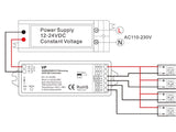 Controlador de altas prestaciones para cualquier tipo de tira led RGBW, RGB, CCT DUAL y MONO. En combinación con WiFi Relay LD1051459 permite controlar hasta 16 zonas diferentes. Con autosincronización, transmite los comandos recibidos al resto de controladores a su alcance (20m) aumentando significativamente la distancia de la instalación. 