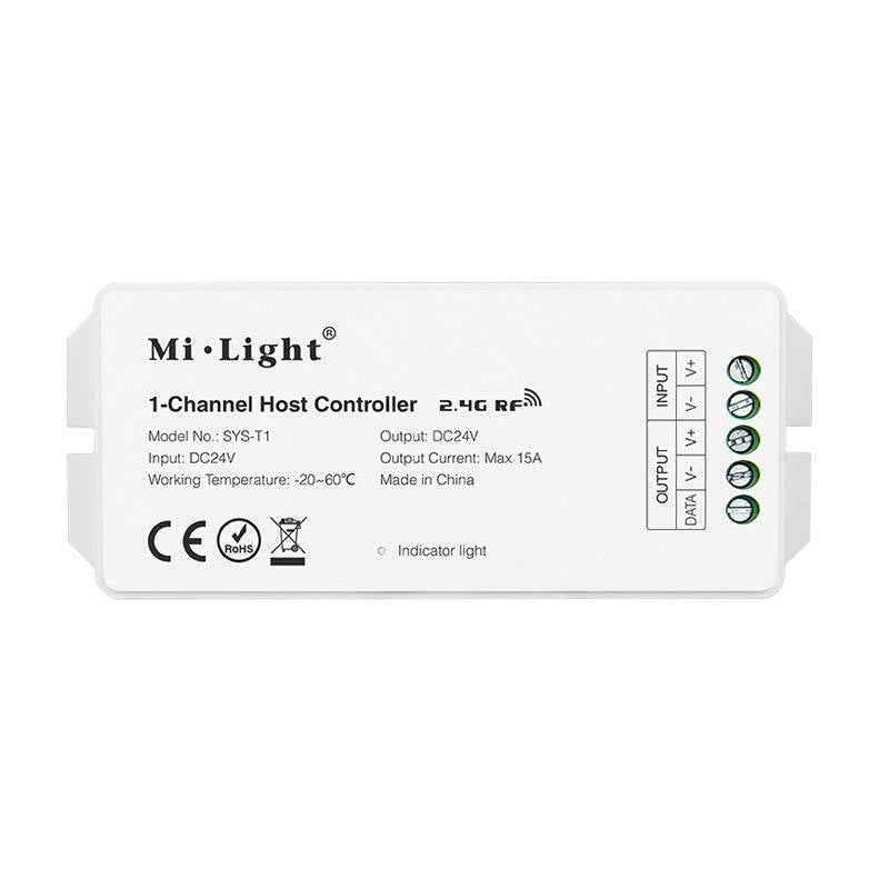 Controlador inalámbrico 2.4Ghz RF, de bajo consumo, anti-interferencias y transmisión a larga distancia. Compatible con WiFi App IOS o Android (necesita iBox) y DMX512 (necesita transmisor DMX). Función de transmisión automática y sincronización automática. Compatible con todos los productos de tecnología SYS.