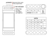 Controlador para cualquier tipo de tira led RGB+CCT, RGBW, RGB, CCT DUAL y MONO para instalación en carril DIN. Con autosincronización, transmite los comandos recibidos al resto de controladores a su alcance (30m) aumentando significativamente la distancia de la instalación. 