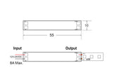 Sensor IR de reducido tamaño (55x10mm) para instalar en un perfil que se conecta directamente a la tira led monocolor y permite apagar/encender la tira led y regular la intensidad al pasar la mano a una distancia igual o inferior a 10cm. Queda totalmente oculto debajo del difusor del perfil.