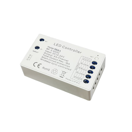 Controlador RF de altas prestaciones y reducidas dimensiones para cualquier tipo de tira led RGBW, RGB, CCT DUAL y MONO.  En combinación con el mando a distancia LD1051530 permite controlar todos los parámetros de las tiras led conectadas.