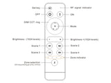 Mando a distancia RF 2.4Ghz. En combinación con un controlador compatible permite el control de cualquier tipo de tira led MONO o CCT DUAL. Permite controlar hasta 4 zonas diferentes. Con teclado táctil.