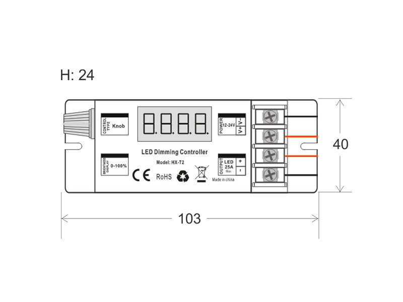 Controlador de alta potencia 25A para tiras led MONO. Dispone de rueda manual y sincronización RF. Con display digital y autosincronización, transmite los comandos recibidos al resto de controladores a su alcance (20m) aumentando significativamente la distancia de la instalación. 