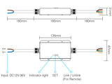 Control profesional con protección IP67 para cualquier tipo de tira led RGB+CCT, RGBW, RGB, CCT DUAL y MONO. En combinación del mando a distancia LD1051363 permite controlar hasta 8 zonas diferentes. Con autosincronización, transmite los comandos recibidos al resto de controladores a su alcance (30m) aumentando significativamente la distancia de la instalación. 