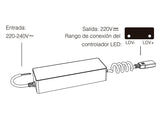 Controlador para tiras led CCT (blanco dual) de 220V. Permite su control con mando a distancia compatible, APP (Android o IOs) o por voz con Alexa mediante controlador compatible. Transmite los comandos recibidos al resto de controladores a su alcance (30m) aumentando significativamente la distancia de la instalación. 