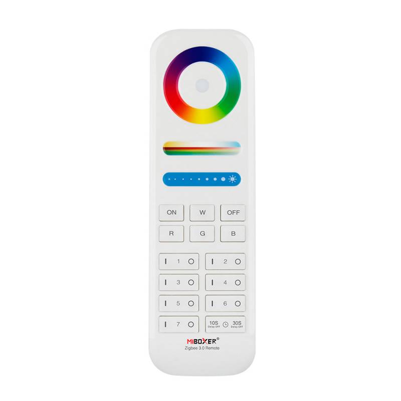 Mando a distancia RF 2.4Ghz. En combinación con un controlador compatible permite el control de cualquier tipo de tira led RGBW, RGB, CCT DUAL y MONO. Permite controlar hasta 6 zonas diferentes. Con teclado táctil.