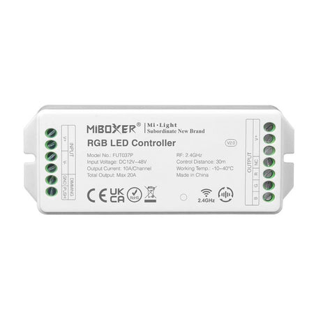 Con tecnología inalámbrica de 2.4GHz de bajo consumo, transmisión de señal de 30m y anti-interferencias. Con transmisión y sincronización automática. Soporte de dimmer con puslador. Con salida DC12-48V, 20A.