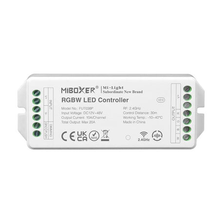 Con tecnología inalámbrica de 2.4GHz de bajo consumo, transmisión de señal de 30m y anti-interferencias. Con transmisión y sincronización automática. Soporte de dimmer con puslador. Con salida DC12-48V, 20A.
