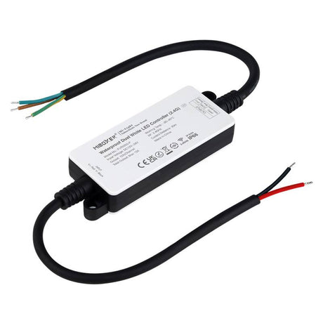 Control profesional con protección IP66 para tiras LED blanco dual CCT. Dimmer RF 2.4G para variar la intensidad y temperatura de color de la luz que emiten las tiras LED por control remoto. 