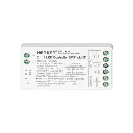 Controlador de última generación para cualquier tipo de tira led CCT DUAL y MONOcolor. Puedes controlar las tiras con cualquier mando RF de MyLight, a través de conectividad 2.4G RF y WiFi mediante APP a través del smartphone Android o iOS y compatible con Alexa (el control por voz de Amazon). Autosincronización con el resto de controladores a su alcance (30m) aumentando significativamente la distancia de la instalación. Un nuevo concepto de controladores profesionales para el control de cualquier tipo de t