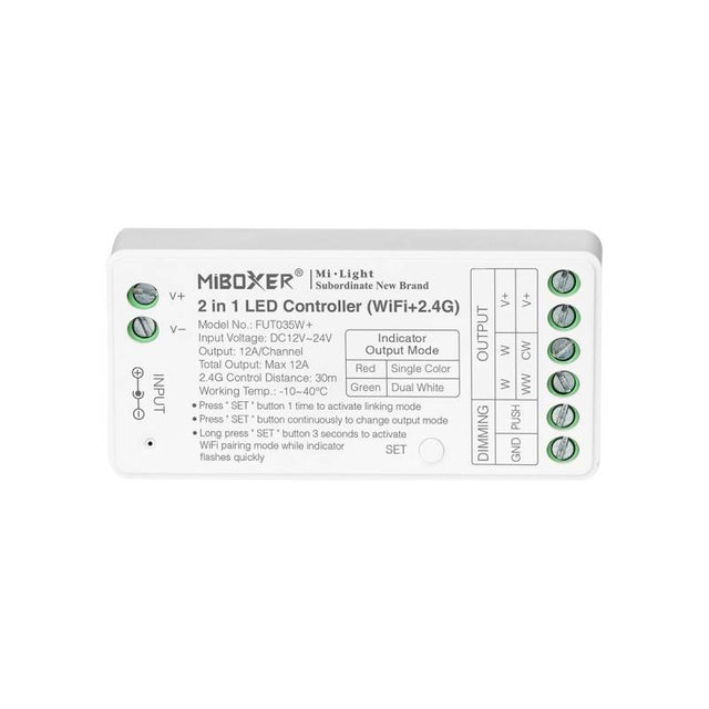 Controlador de última generación para cualquier tipo de tira led CCT DUAL y MONOcolor. Puedes controlar las tiras con cualquier mando RF de MyLight, a través de conectividad 2.4G RF y WiFi mediante APP a través del smartphone Android o iOS y compatible con Alexa (el control por voz de Amazon). Autosincronización con el resto de controladores a su alcance (30m) aumentando significativamente la distancia de la instalación. Un nuevo concepto de controladores profesionales para el control de cualquier tipo de t