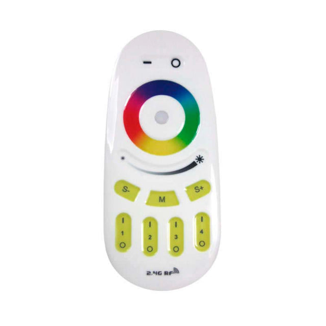 Mando a distancia para un control total de las bombillas y tiras led RGB y RGBW. Controla el encendido de cuatro zonas diferentes, intensidad y color de luz.