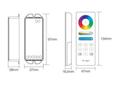 Kit que incluye controlador 3 en 1(RGB + RGBW + RGBCCT)  y mando a distancia táctil RF. Incorpora múltiples funciones de sincronización con otros controladores y con una potencia de hasta 15A. Un nuevo concepto de controladores profesionales para el control de cualquier tipo de tiras o luminarias led RGB + RGBW + RGBCCT.