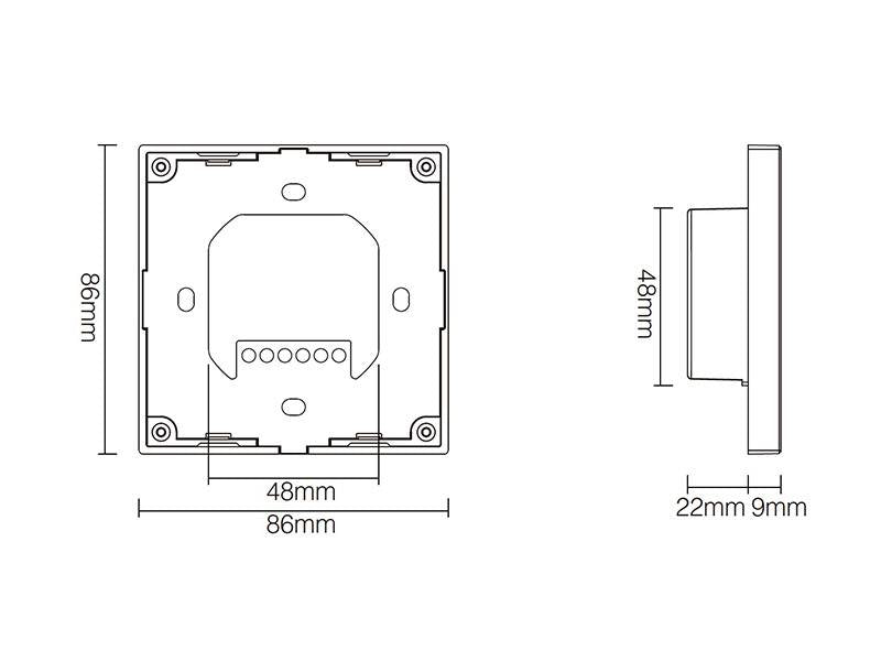 Control remoto de pared con pantalla de cristal táctil de gran precisión para un control profesional de tiras led monocolor. Permite el control de 4 zonas y 4 escenas. Se alimenta con 2 pilas tipo AAA y es posible ponerlo en cualquier superficie sin necesidad de empotrarlo con un novedoso sistema magnético de sujeción.