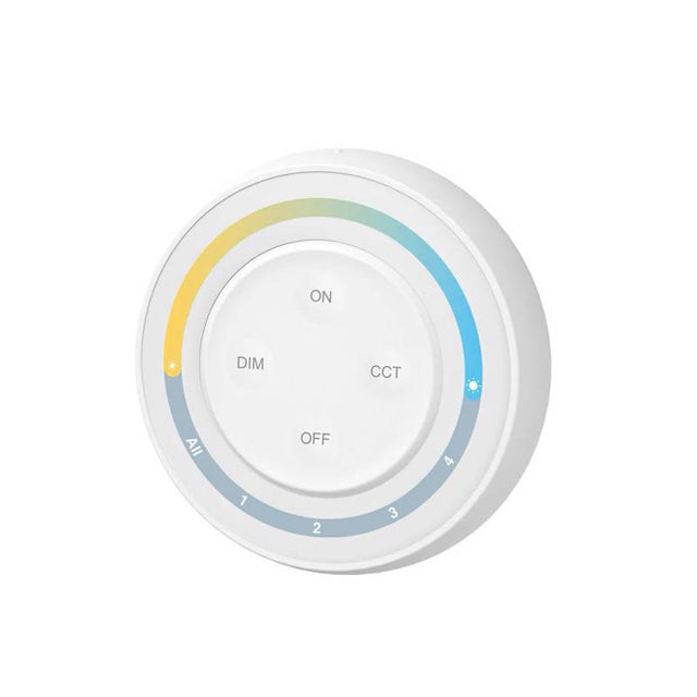 Mando de superficie con control táctil de gran calidad y cuidado diseño. Incorpora base magnética para instalar en cualquier superficie y facilitar la portabilidad. Ideal para el control de la intensidad de las tiras Led monocolor y CCT. Se puede encender/apagar, ajustar la intensidad y seleccionas el color de luz en 4 zonas diferentes. Se alimenta con 2 pilas tipo AAA.