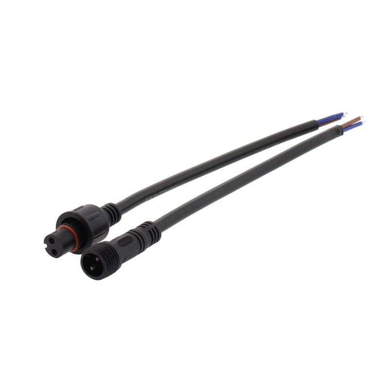 Cables conexión (macho y hembra) de 2 Pinx0,75mm, 20cm, con protección IP67, color negro.