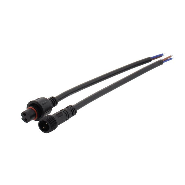 Cables conexión (macho y hembra) de 2 Pinx0,75mm, 20cm, con protección IP67, color negro.