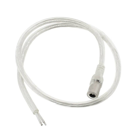 Cable 2x0.75mm redondo con cubierta transparente de 2 hilos color silver, longitud 60cm, con conector DC hembra DC5.5*2.1. 