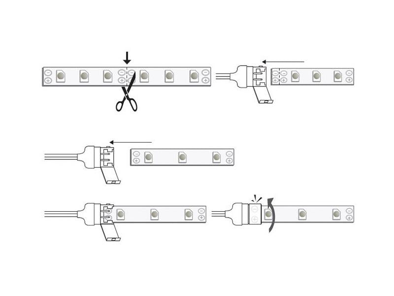 Cable de conexión para conectar los extremos de 2 tiras led monocolor de 8mm de ancho. Instalación fácil, limpia y rápida.