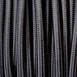 Cable eléctrico textil. Consta de dos hilos de sección 2x0,75mm y aislamiento de PVC. Capacidad de corriente de 6A.