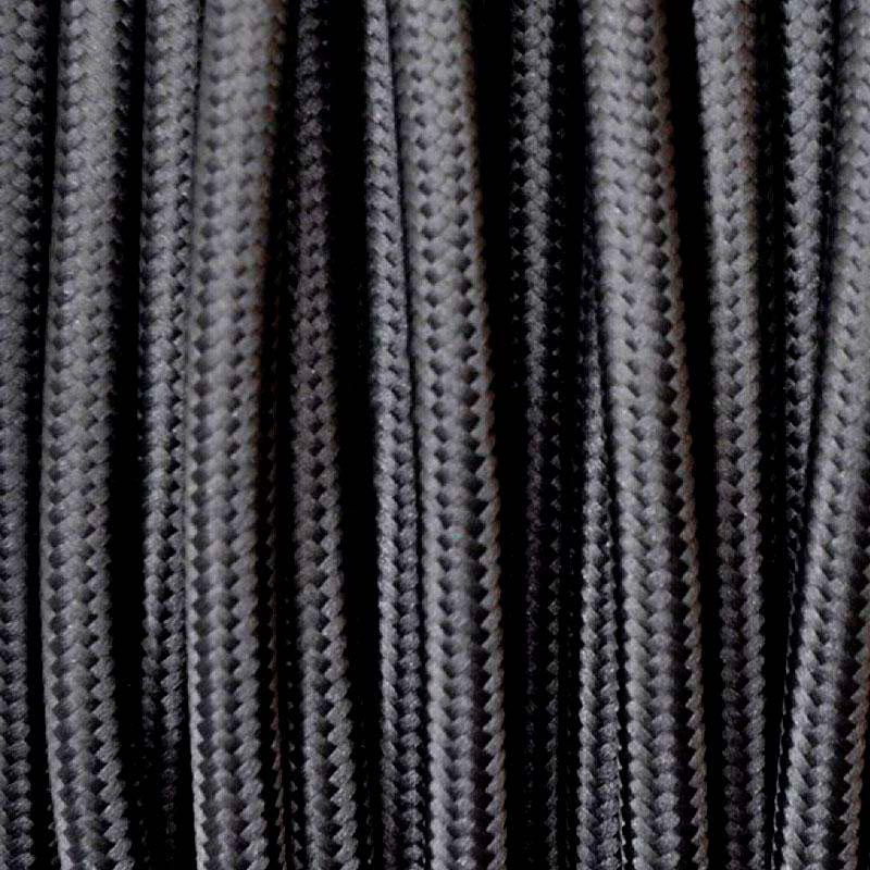 Cable eléctrico textil. Consta de dos hilos de sección 2x0,75mm y aislamiento de PVC. Capacidad de corriente de 6A.