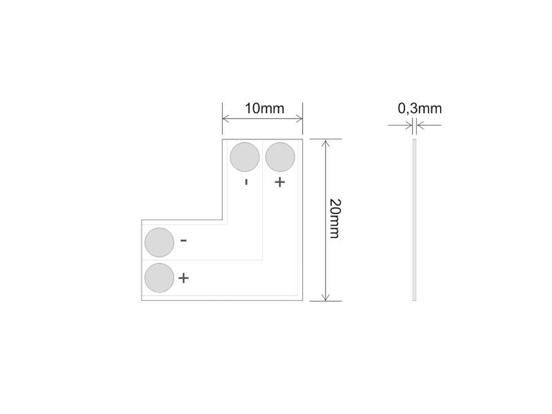 Conector L para tiras monocolor 2 Pin - 10mm