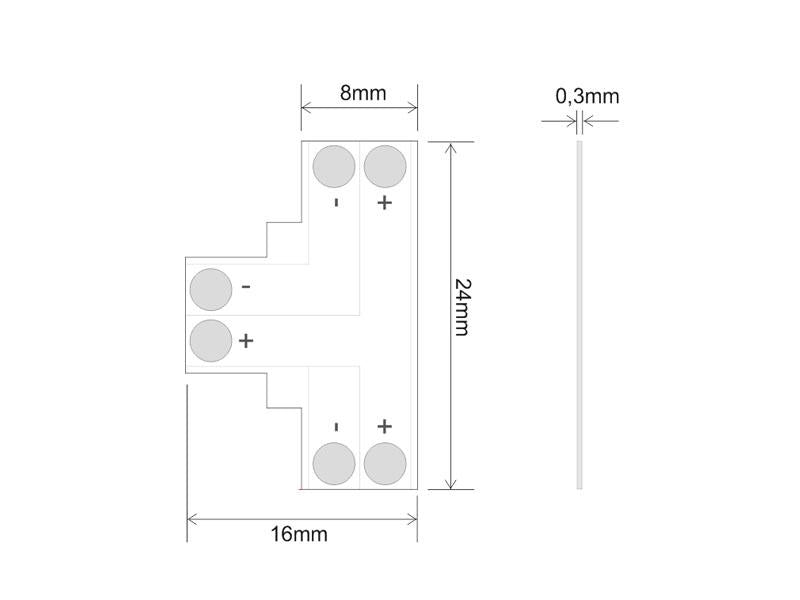 Conector T para tiras monocolor 2 Pin - 8mm