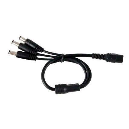 Cable de conexión para tira LED monocolor (2 pin). De entrada Jack Hembra a tres salidas Jack Macho. Potencia máxima soportada 24W entrada (8W por cada salida jack macho)