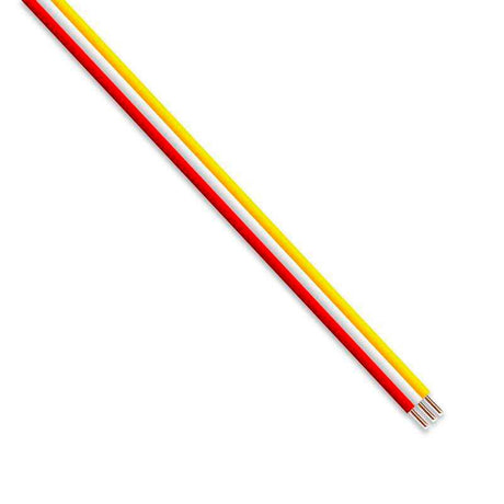 Cable eléctrico paralelo de 3 hilos, con cubierta color amarillo-blanco-rojo, 1 metro de longitud.