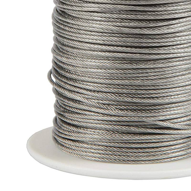 Cable suspensión de acero inoxidable de 1mm con revestimiento de naylon. Ideal para descolgar luminarias a la altura deseada, bobina de 100m.