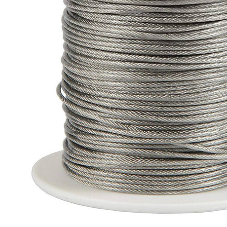Cable suspensión de acero inoxidable de 1mm con revestimiento de naylon. Ideal para descolgar luminarias a la altura deseada, bobina de 100m.