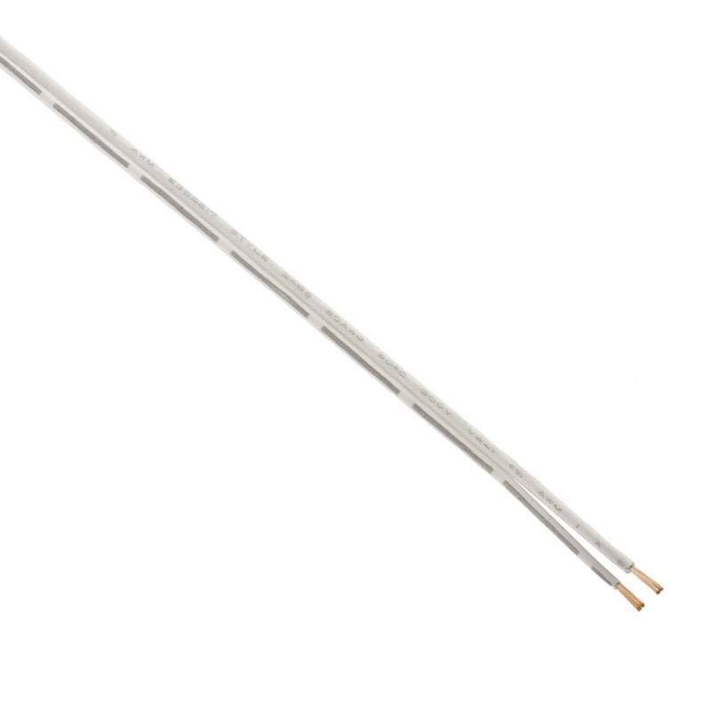 Cable eléctrico paralelo de 2 hilos (2x0,50mm), con cubierta color blanco, con marcas exteriores para diferenciar el polo positivo y negatico. 1 metro de longitud. Ideal para conexiones de focos led o tiras led monocromo.