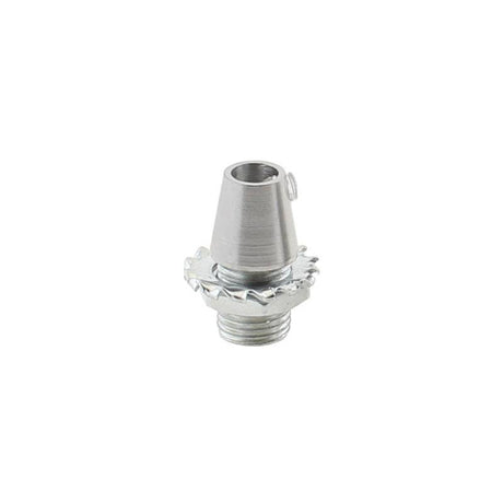 Pieza para aprisionar el cable de acero o el cable redondo de 2 hilos para colgar luminarias led. Ideal para descolgar perfiles led. Con diamétro de tuerca exterior de Ø 10mm y diámetro  interior para el paso de cable de Ø 5mm