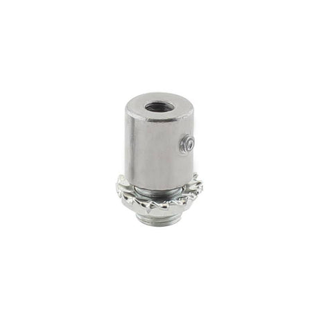 Pieza para aprisionar el cable de acero o el cable redondo de 2 hilos para colgar luminarias led. Ideal para descolgar perfiles led. Con diamétro de tuerca exterior de Ø 10mm y diámetro  interior para el paso de cable de Ø 5mm
