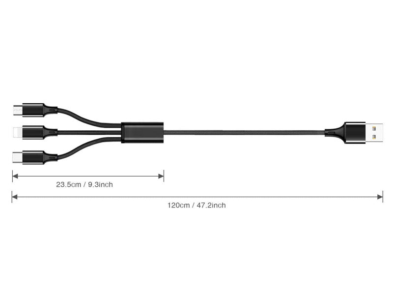 Cable Multi USB de Carga Universal 3 en 1. Para dispositivos  Android, Apple y Tipo-C. 