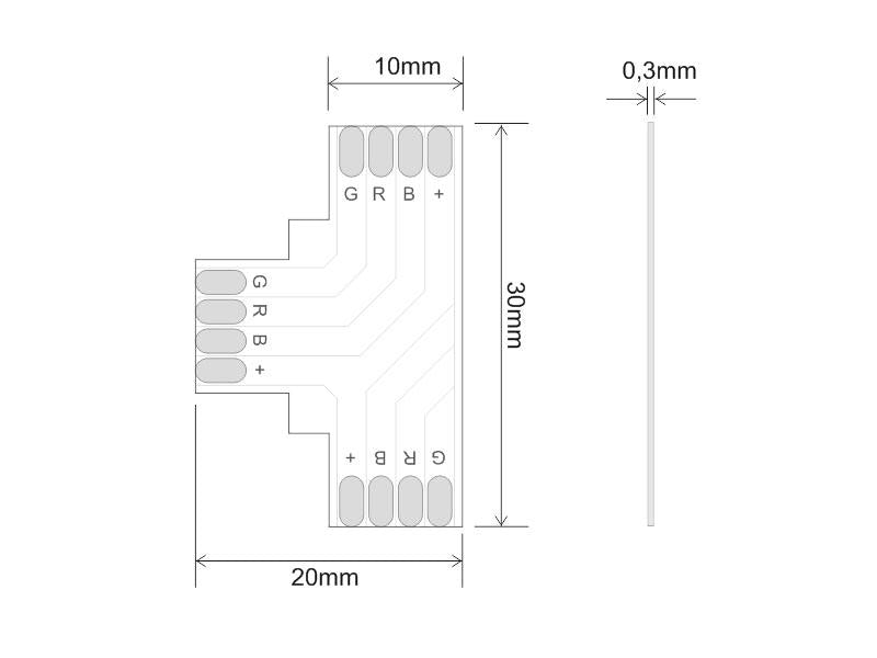 Conector T para tiras RGB 4 Pin - 10mm