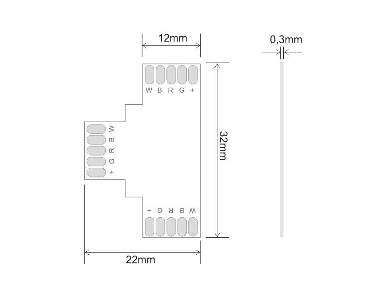 Conector T para tiras RGBW 5 Pin - 12mm