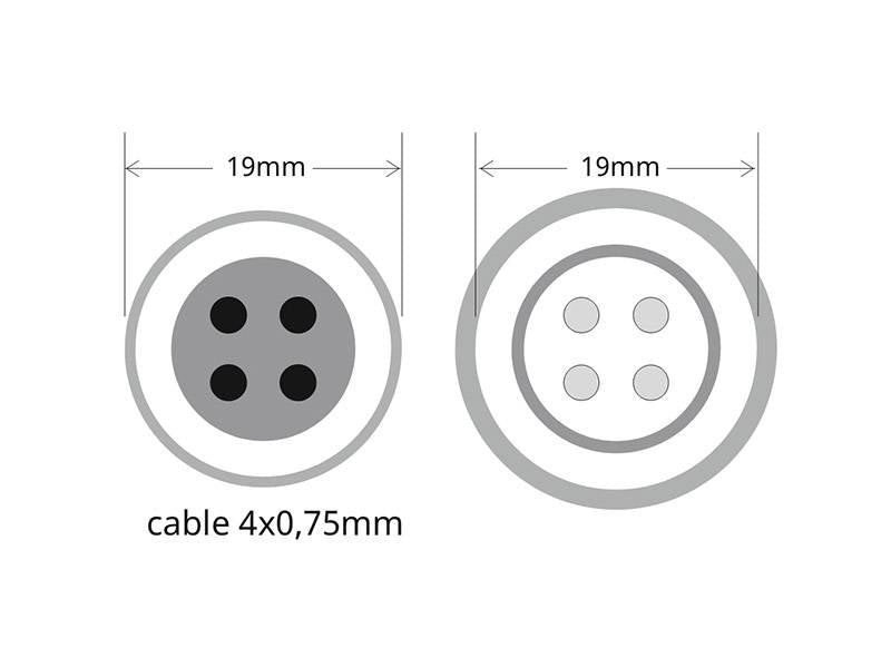 Cable conexión de 4 hilos 4x0,75mm, con 20cm de longitud, IP66, color negro. Para interconectar luminarias RGB