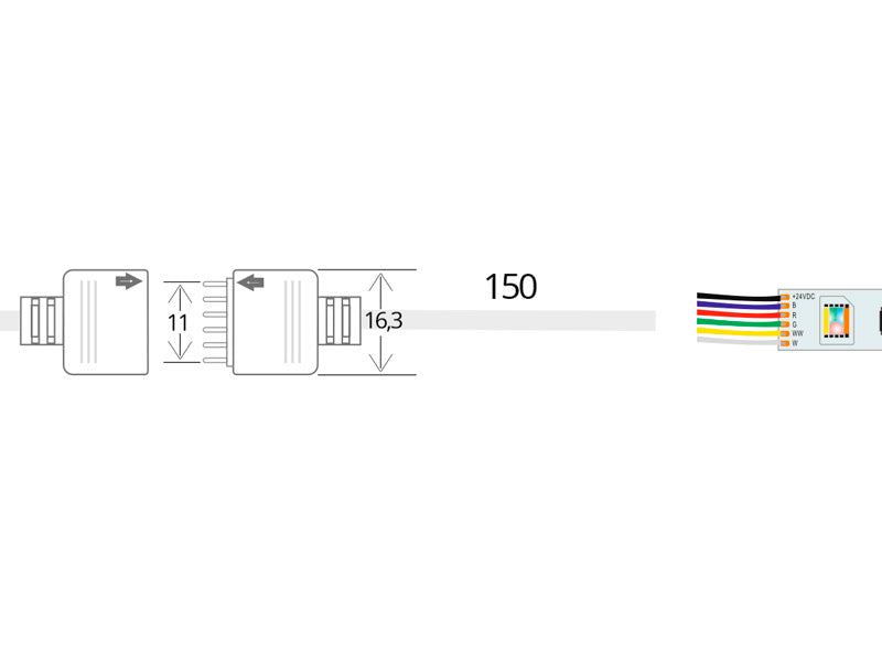 Cable redondo con conector macho para la conexión directa de tiras LED RGB+CCT