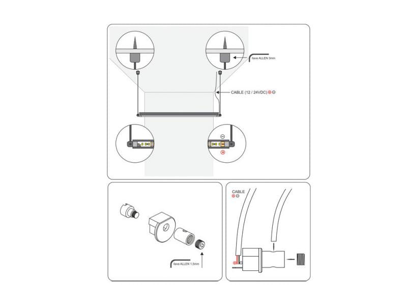 Completo kit que incluye todo lo necesario para colgar el perfil led ROUND.