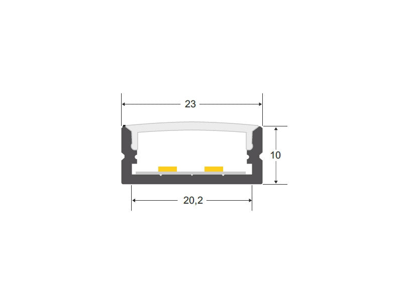 Kit que incluye perfil de aluminio SENSA BIG, cubierta opal y tapas. Para proteger y ocultar las tiras led, lo que permite realizar instalaciones profesionales, limpias y con estilo.