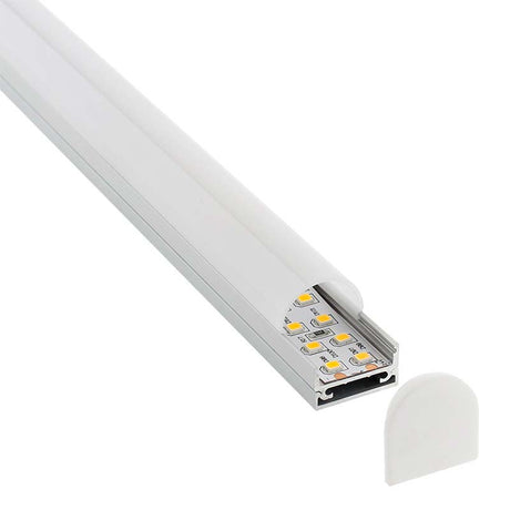 Kit que incluye perfil de aluminio, cubierta opal y tapas laterales. Para proteger y ocultar las tiras led, lo que permite realizar instalaciones profesionales, limpias y con estilo.